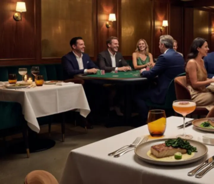 Gallery montage of dining, cocktails, and social poker moments at TheKitchenTablle
